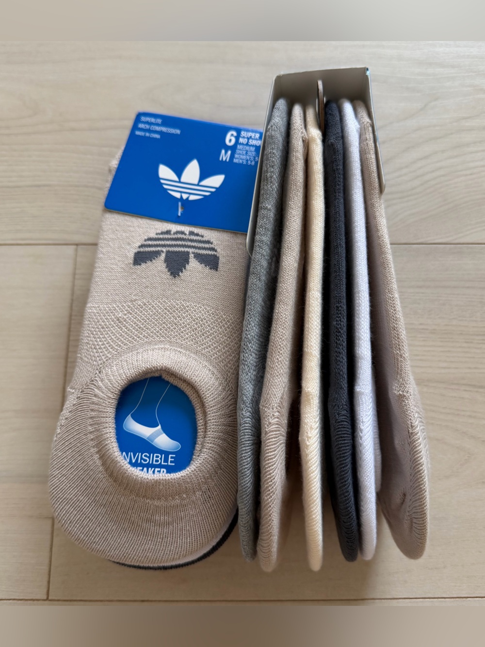 adidas Super No-Show Socks 2Pack — Beige, Gray, White, Black
